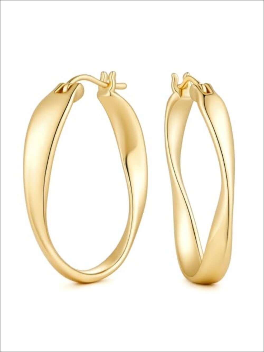 14K Gold Plated Oval Hoop Earrings Hidden Closure Lightweight